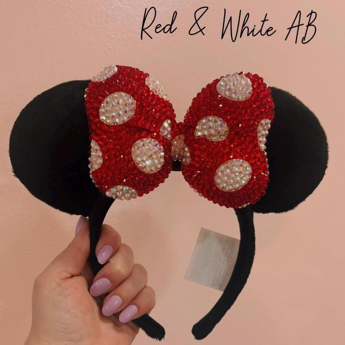 Rhinestoned Ears Headband – Hand-Embellished with Glass Rhinestones – Sparkly Luxury Theme Park Ears – Classic Minnie