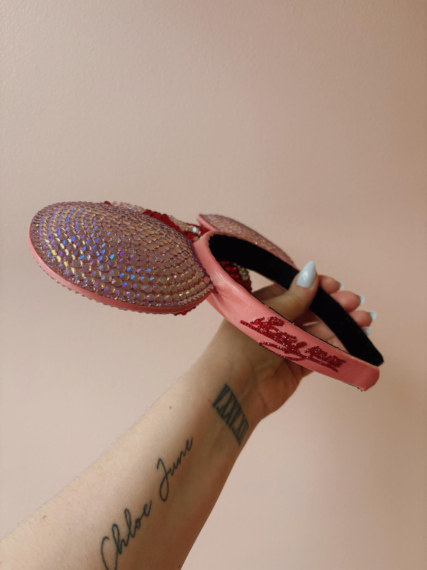Rhinestoned Ears Headband – Hand-Embellished with Glass Rhinestones – Sparkly Luxury Theme Park Ears – Classic Minnie