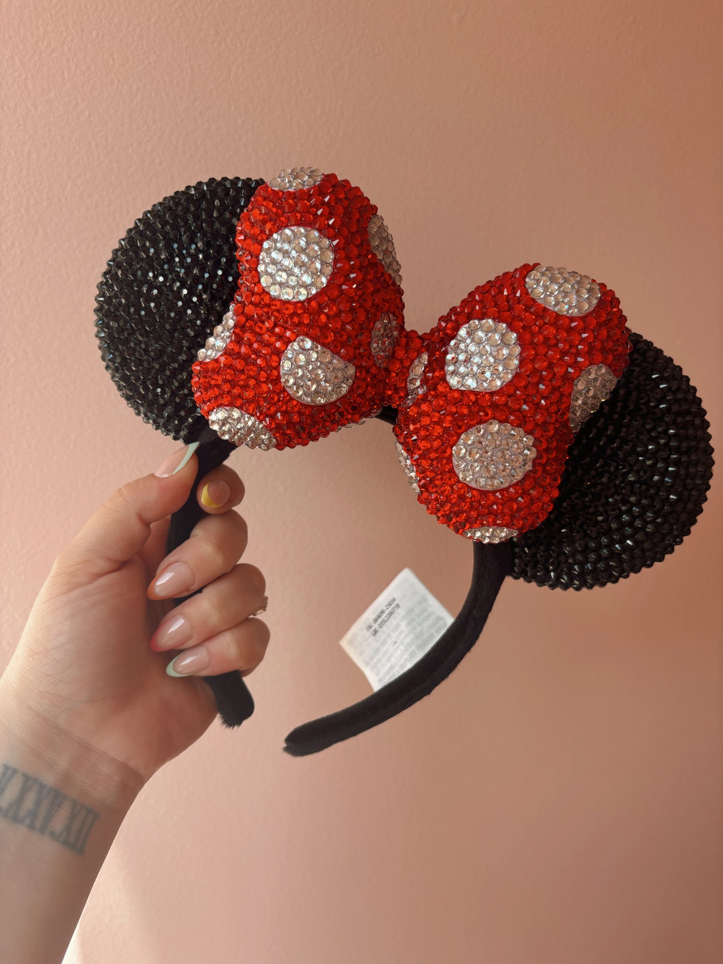 Rhinestoned Ears Headband – Hand-Embellished with Glass Rhinestones – Sparkly Luxury Theme Park Ears – Classic Minnie