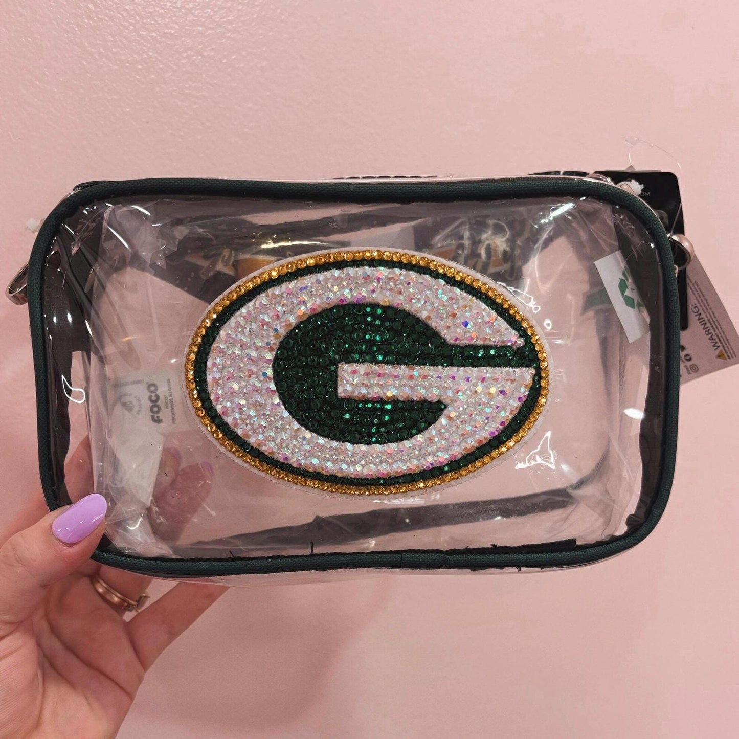 Rhinestoned NFL Stadium Bag – Hand-Embellished Clear Football Bag