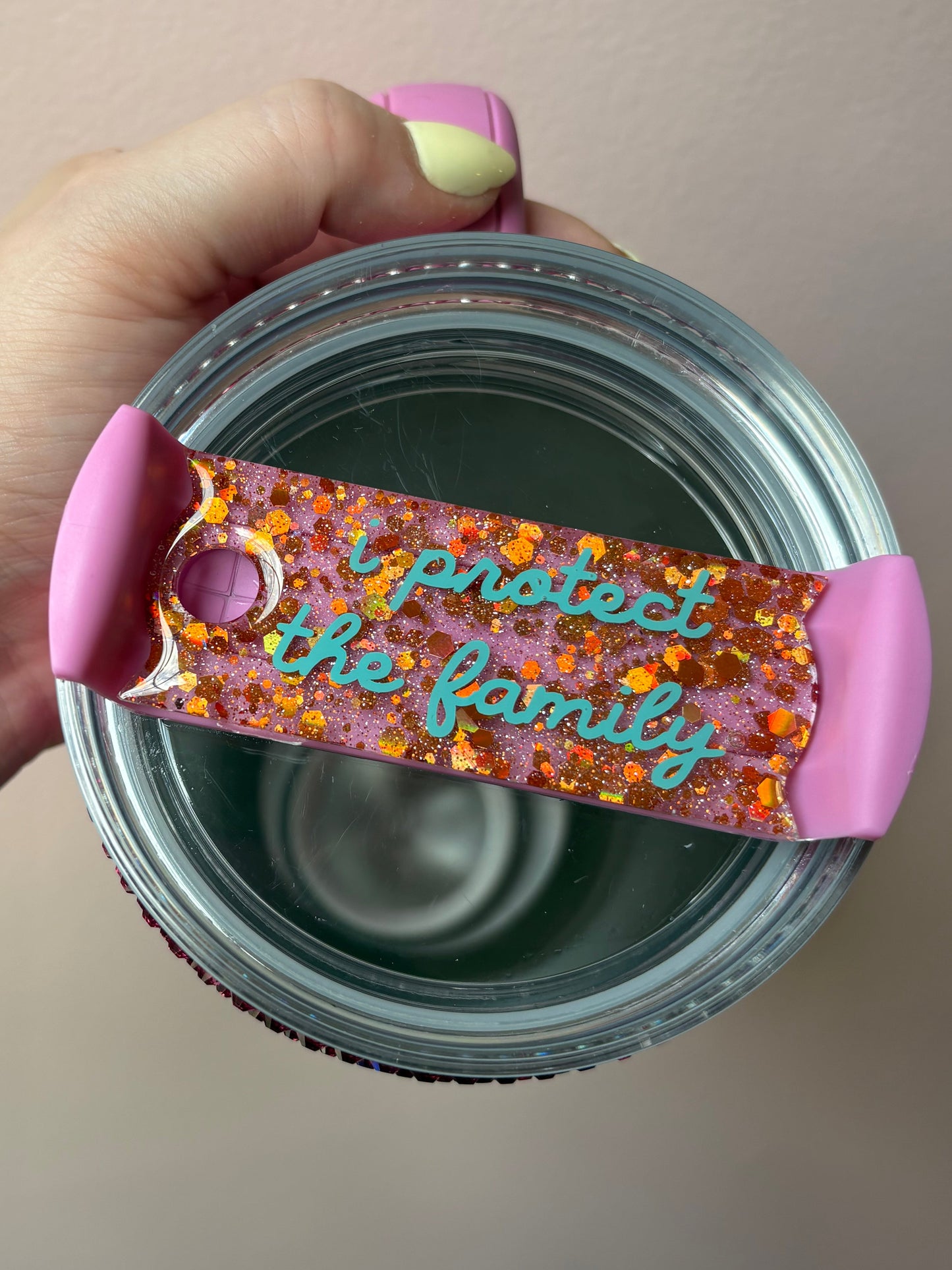 "I Protect the Family" Glitter Resin Tumbler Topper | Stanley Cup Tag | Handmade
