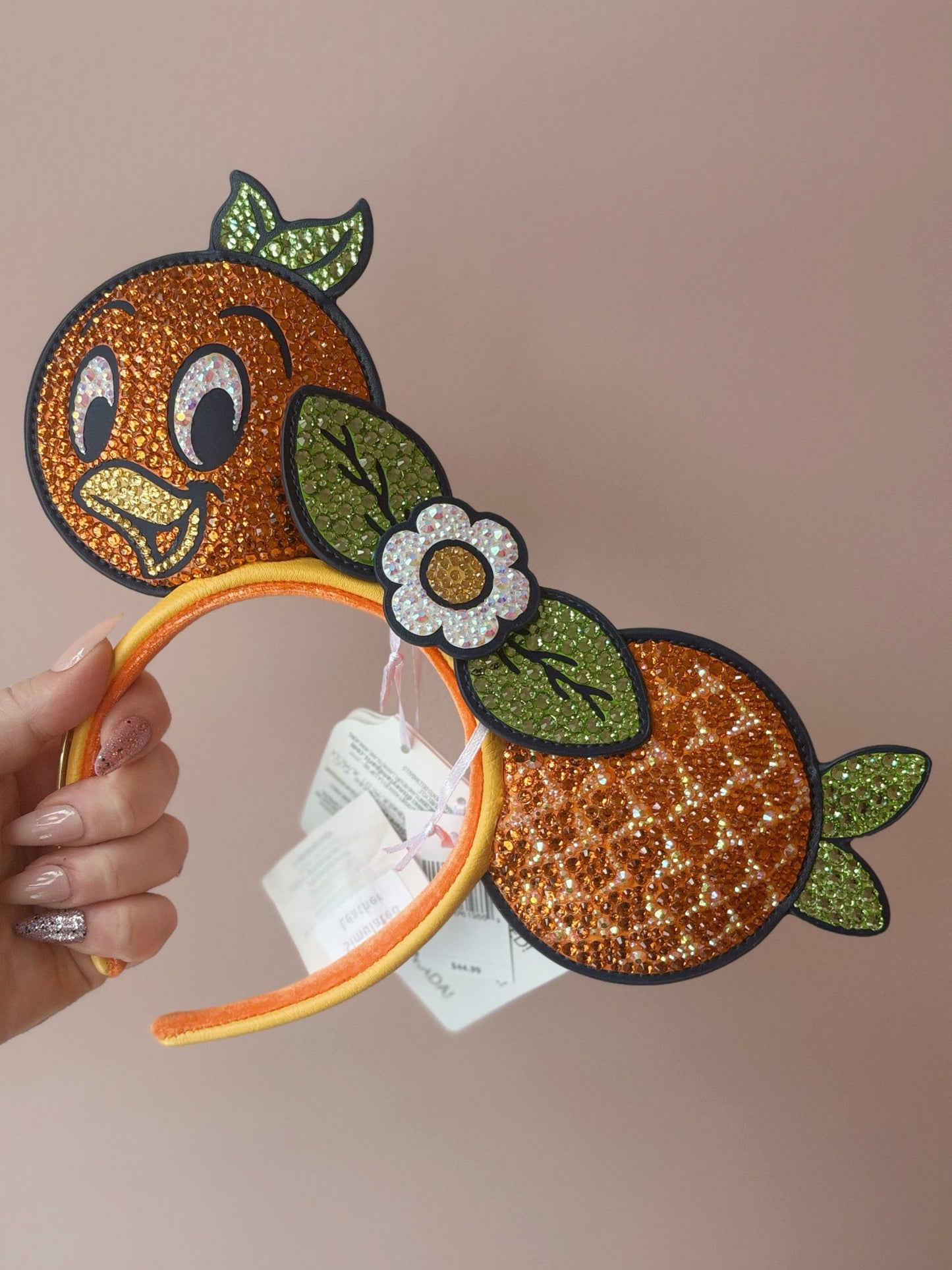 Rhinestoned Ears Headband – Hand-Embellished with Glass Rhinestones – Sparkly Luxury Theme Park Ears – Orange Bird Epcot