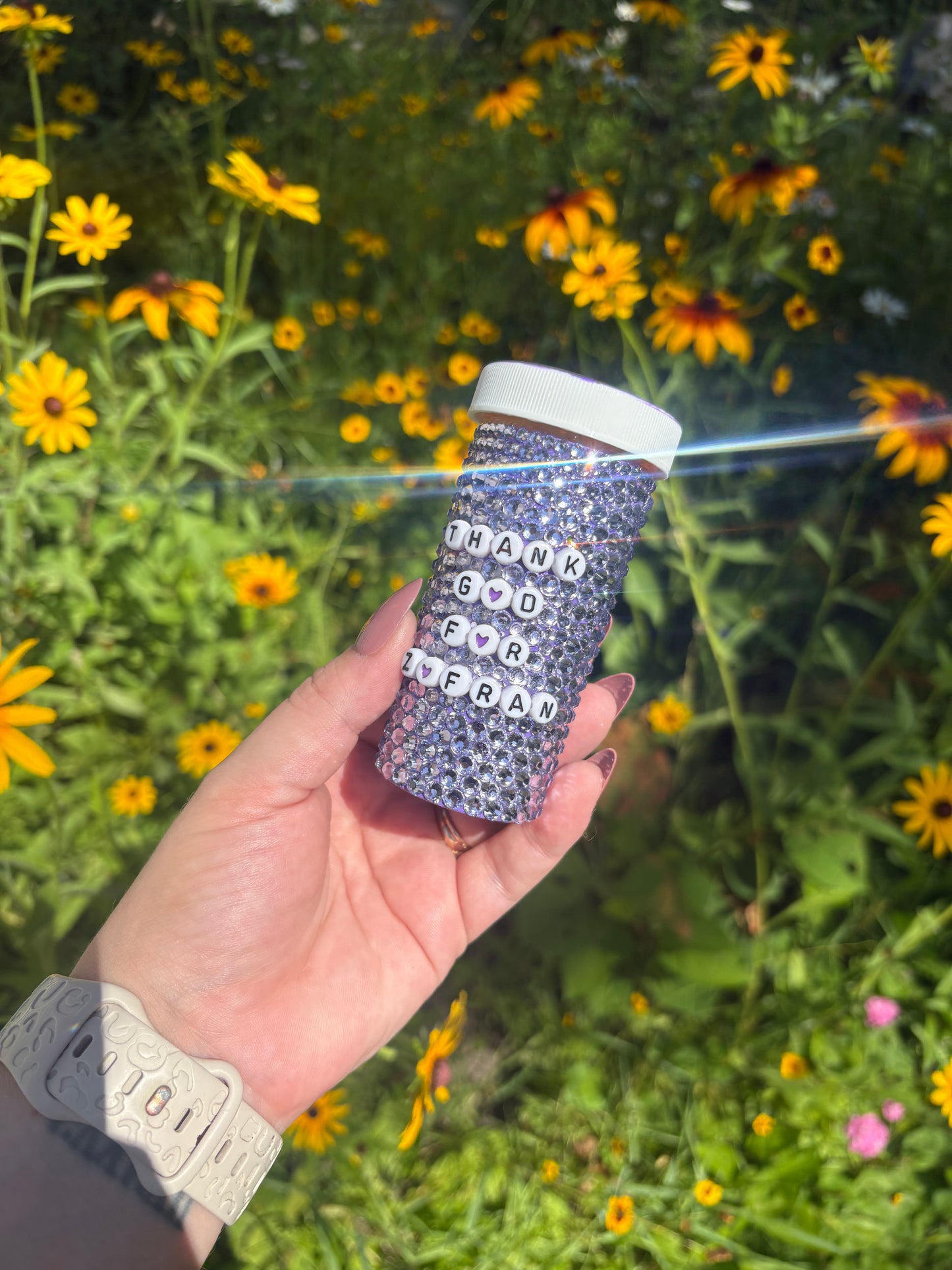 Custom Bling Pill Bottle – Hand-Embellished Rhinestone Medicine Case – Personalized Sparkle Prescription Holder