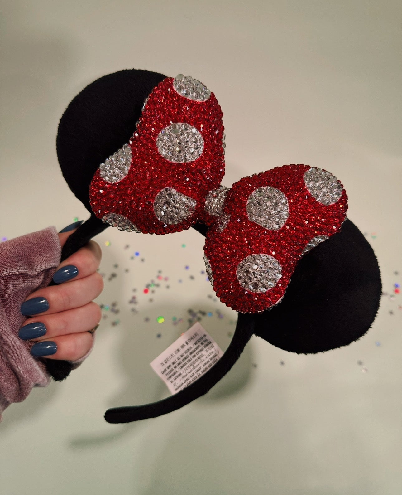 Rhinestoned Ears Headband – Hand-Embellished with Glass Rhinestones – Sparkly Luxury Theme Park Ears – Classic Minnie