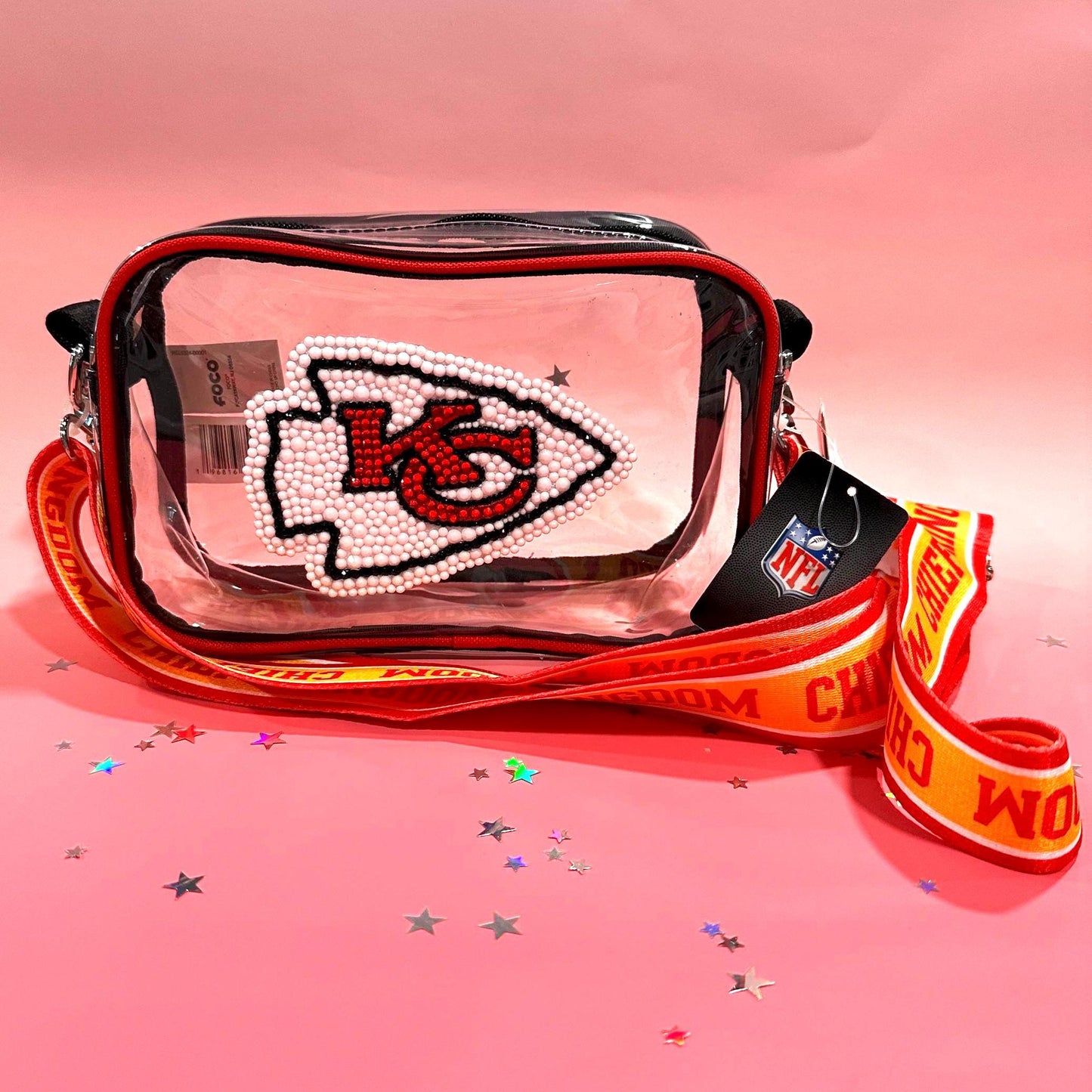 Rhinestoned NFL Stadium Bag – Hand-Embellished Clear Football Bag