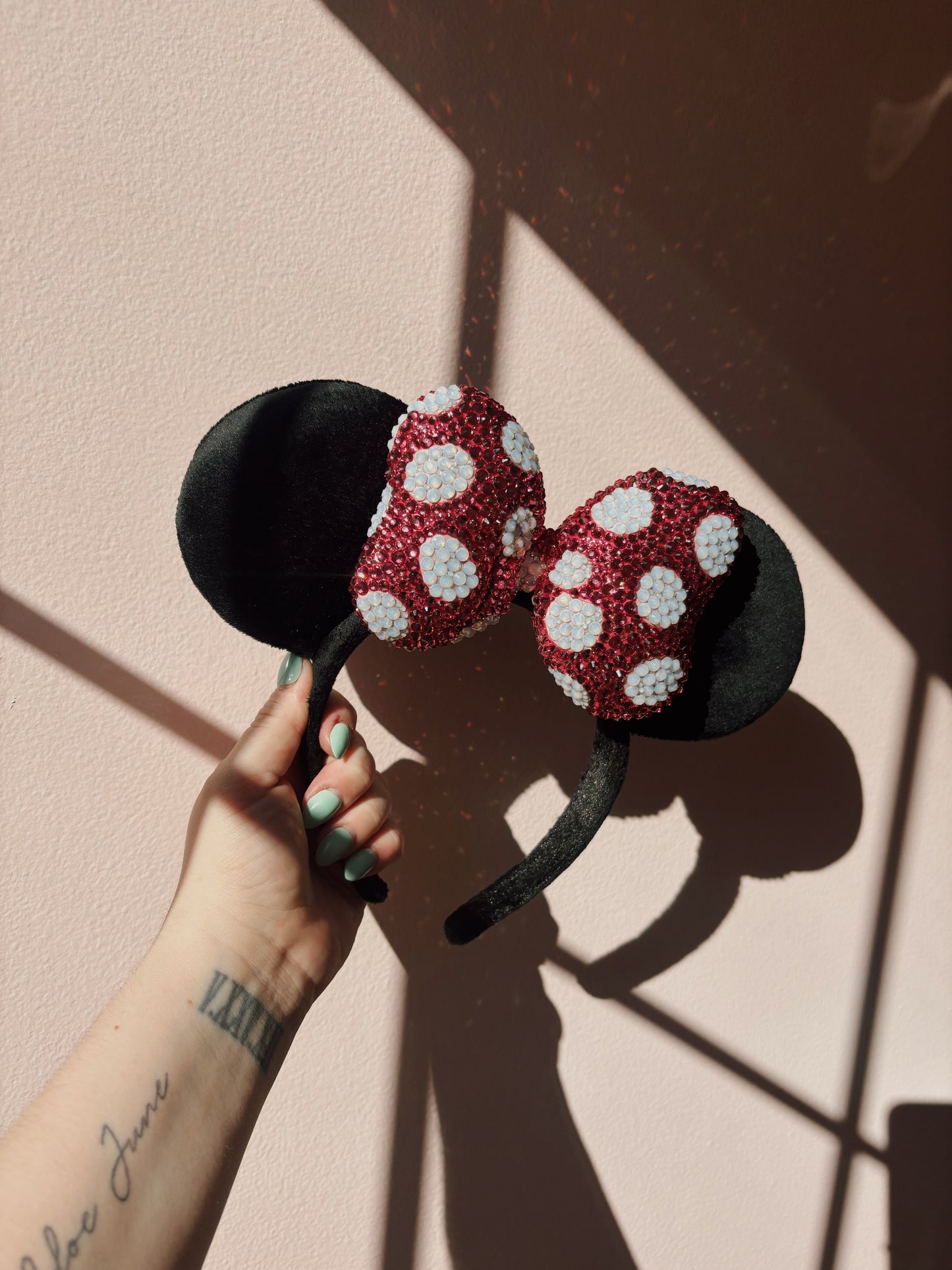 Rhinestoned Ears Headband – Hand-Embellished with Glass Rhinestones – Sparkly Luxury Theme Park Ears – Classic Minnie