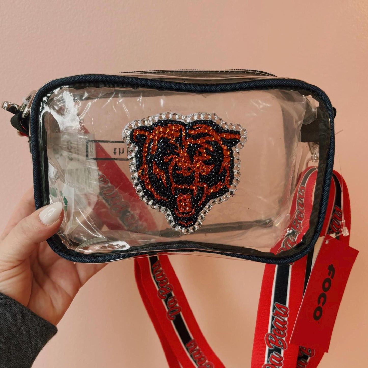Rhinestoned NFL Stadium Bag – Hand-Embellished Clear Football Bag