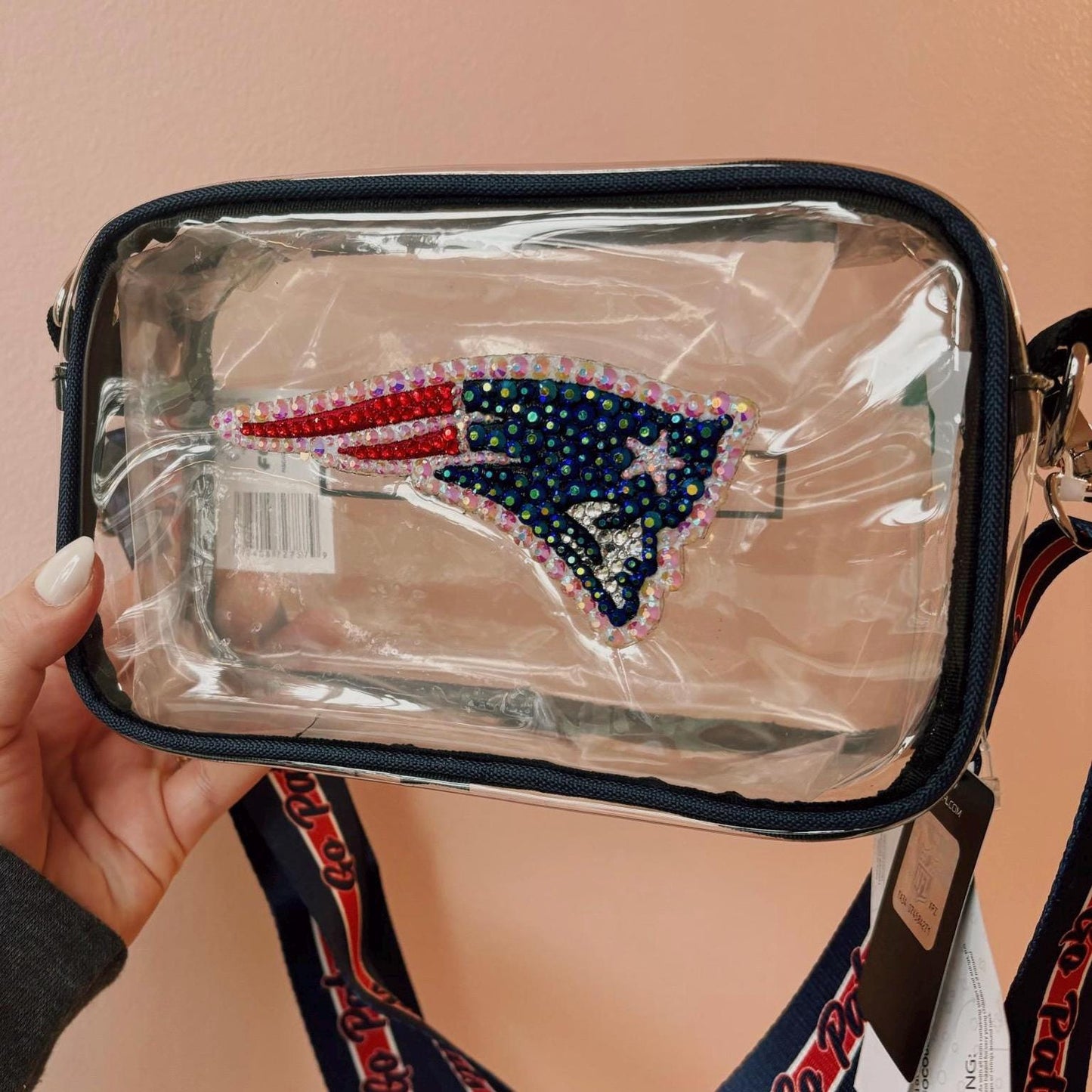 Rhinestoned NFL Stadium Bag – Hand-Embellished Clear Football Bag