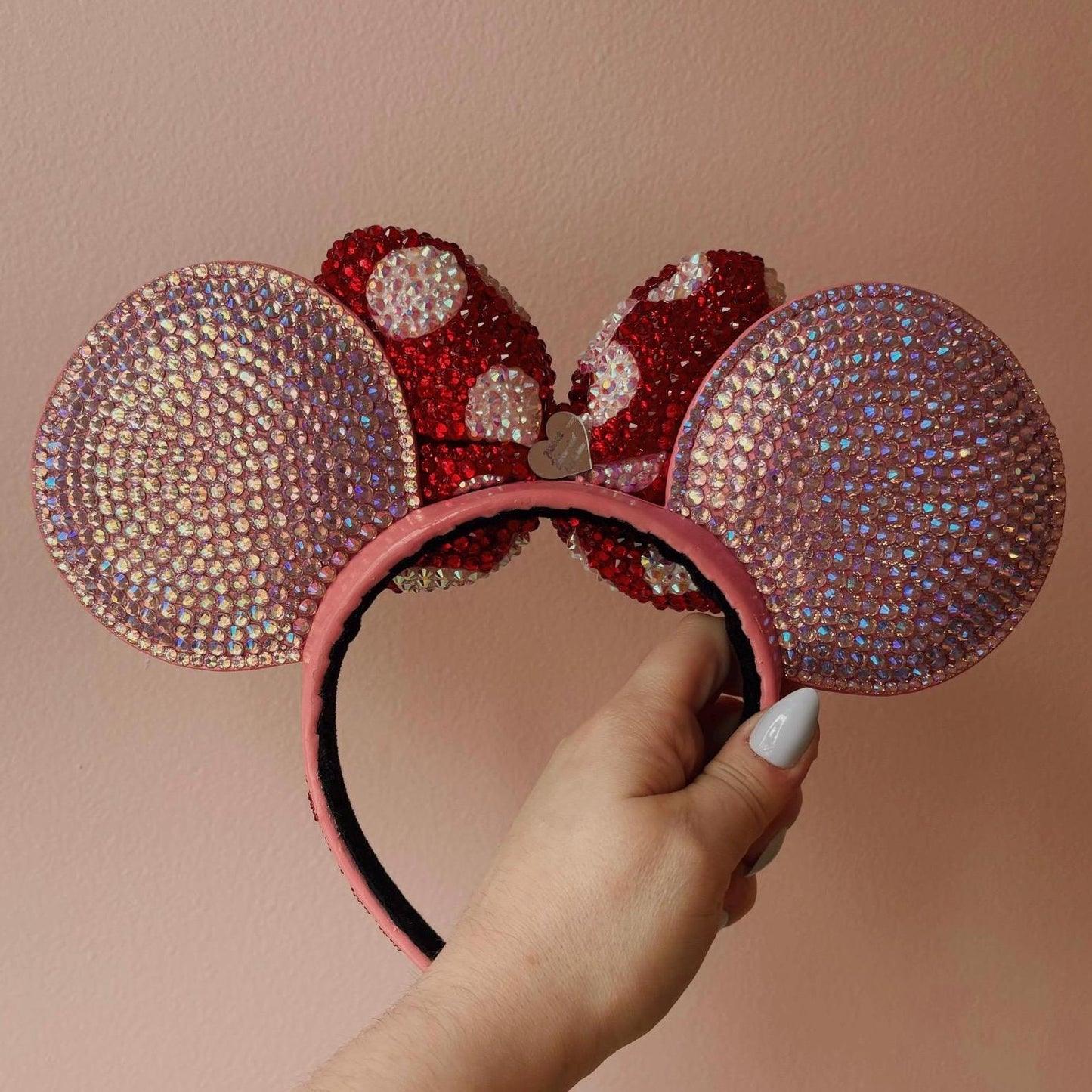 Rhinestoned Ears Headband – Hand-Embellished with Glass Rhinestones – Sparkly Luxury Theme Park Ears – Classic Minnie