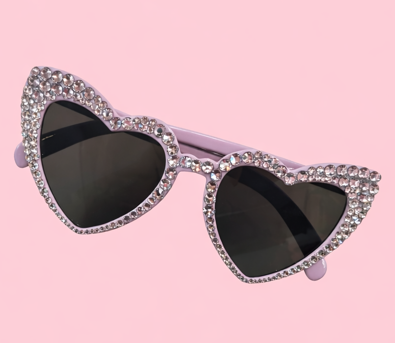 Custom Bling Heart Sunglasses | Rhinestone Valentine Glasses | Sparkly Festival Shades | Women’s Glitter Sunglasses