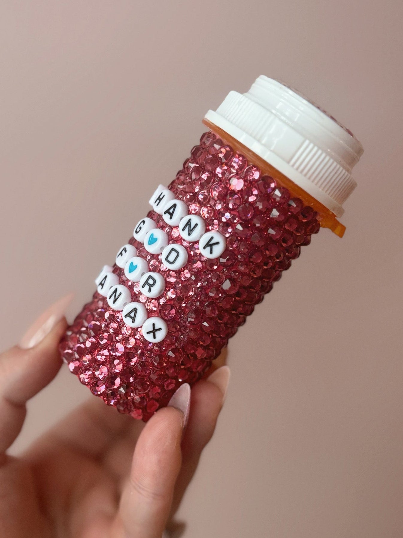 Custom Bling Pill Bottle – Hand-Embellished Rhinestone Medicine Case – Personalized Sparkle Prescription Holder