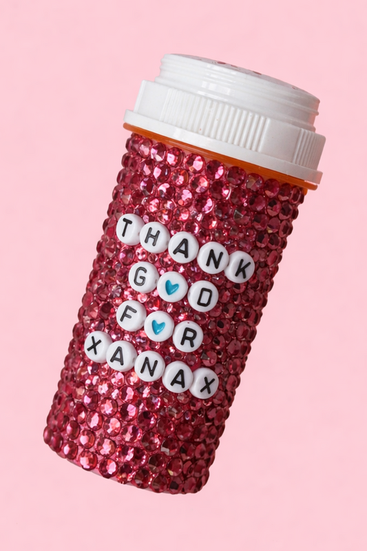 Custom Bling Pill Bottle – Hand-Embellished Rhinestone Medicine Case – Personalized Sparkle Prescription Holder