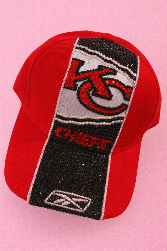 Blinged NFL Hat – Hand-Embellished with Glass Rhinestones – Sparkly Football Fan Hat – Kansas City Chiefs