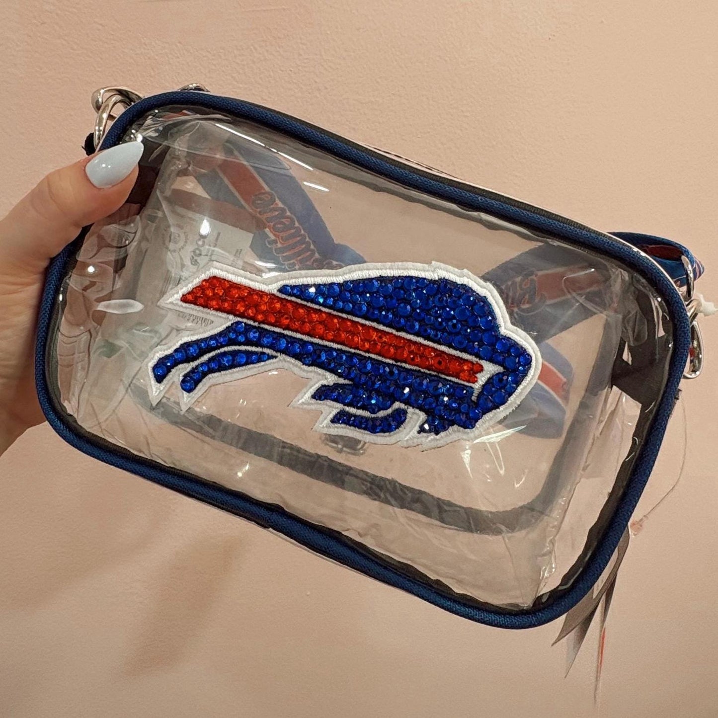 Rhinestoned NFL Stadium Bag – Hand-Embellished Clear Football Bag