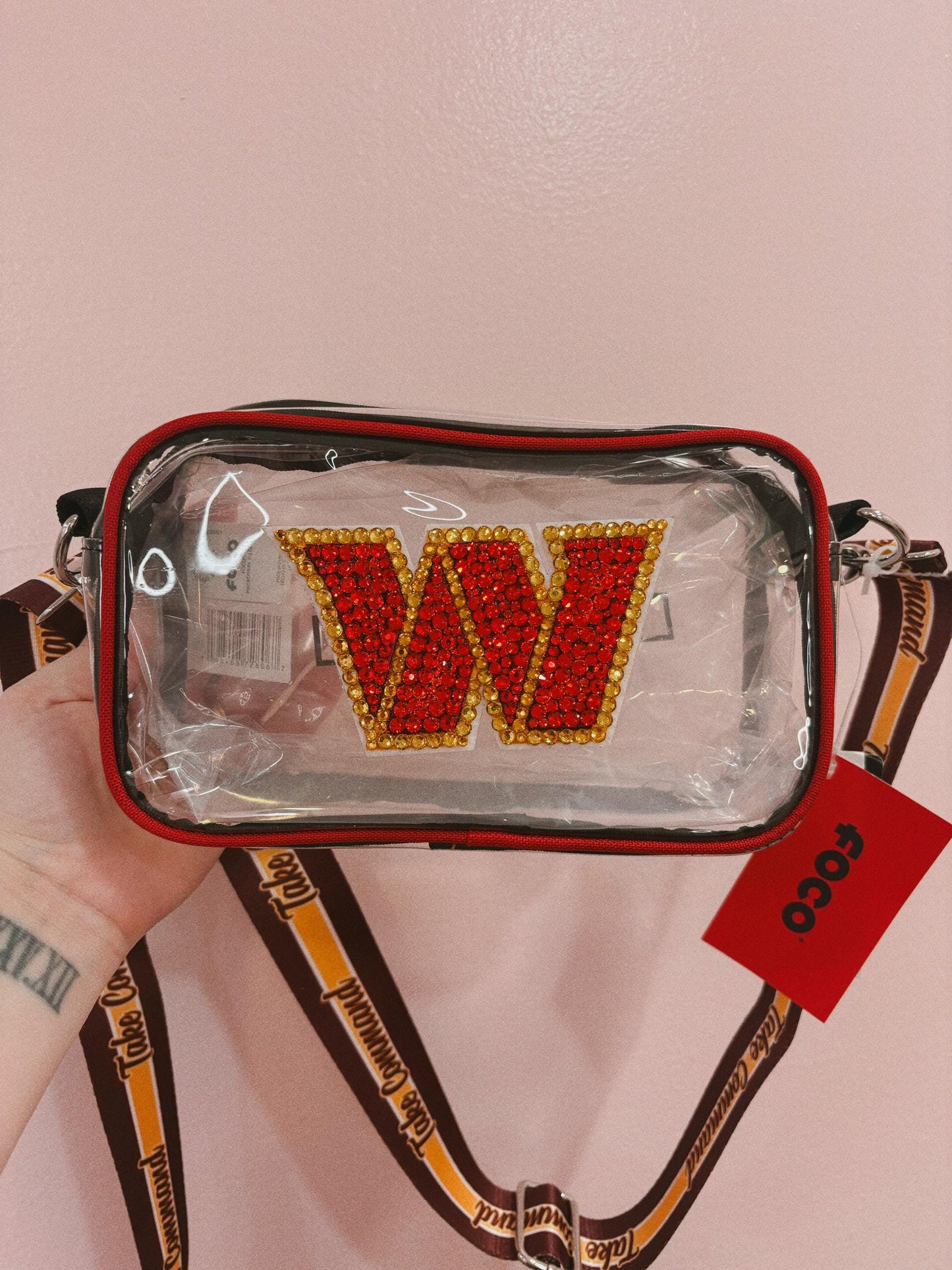 Rhinestoned NFL Stadium Bag – Hand-Embellished Clear Football Bag