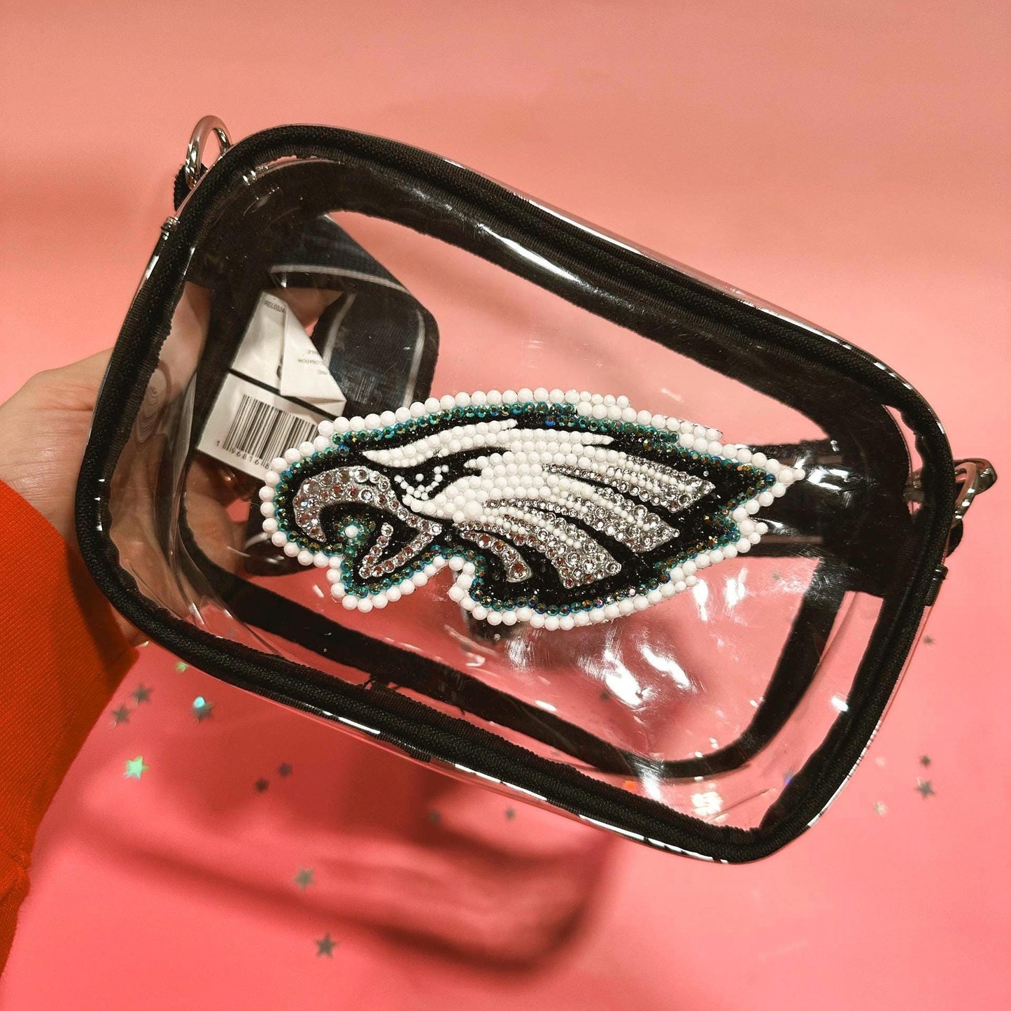Rhinestoned NFL Stadium Bag – Hand-Embellished Clear Football Bag