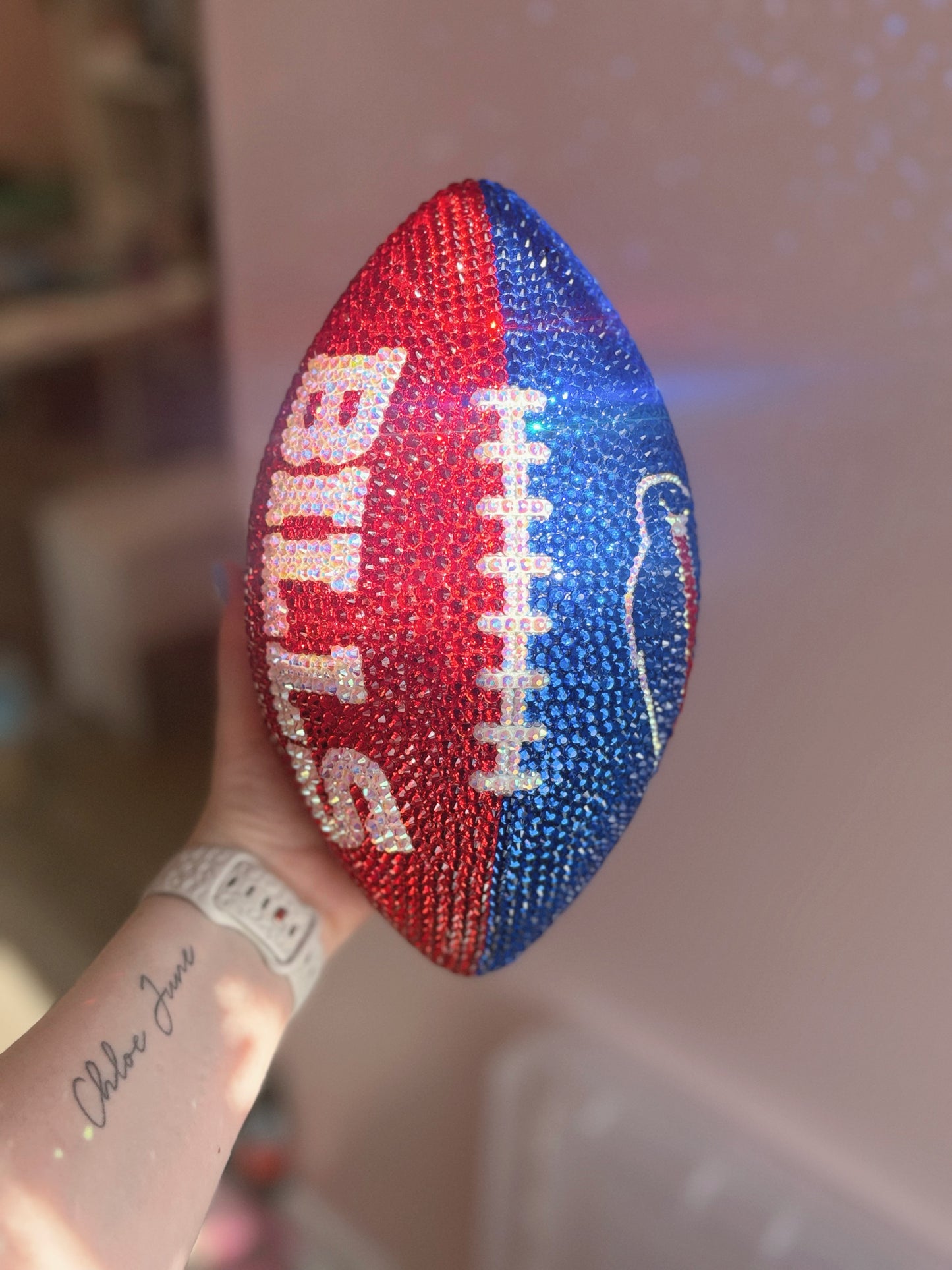 Custom Personalized Bling Rhinestone Football Choose Your Color Size & Logo