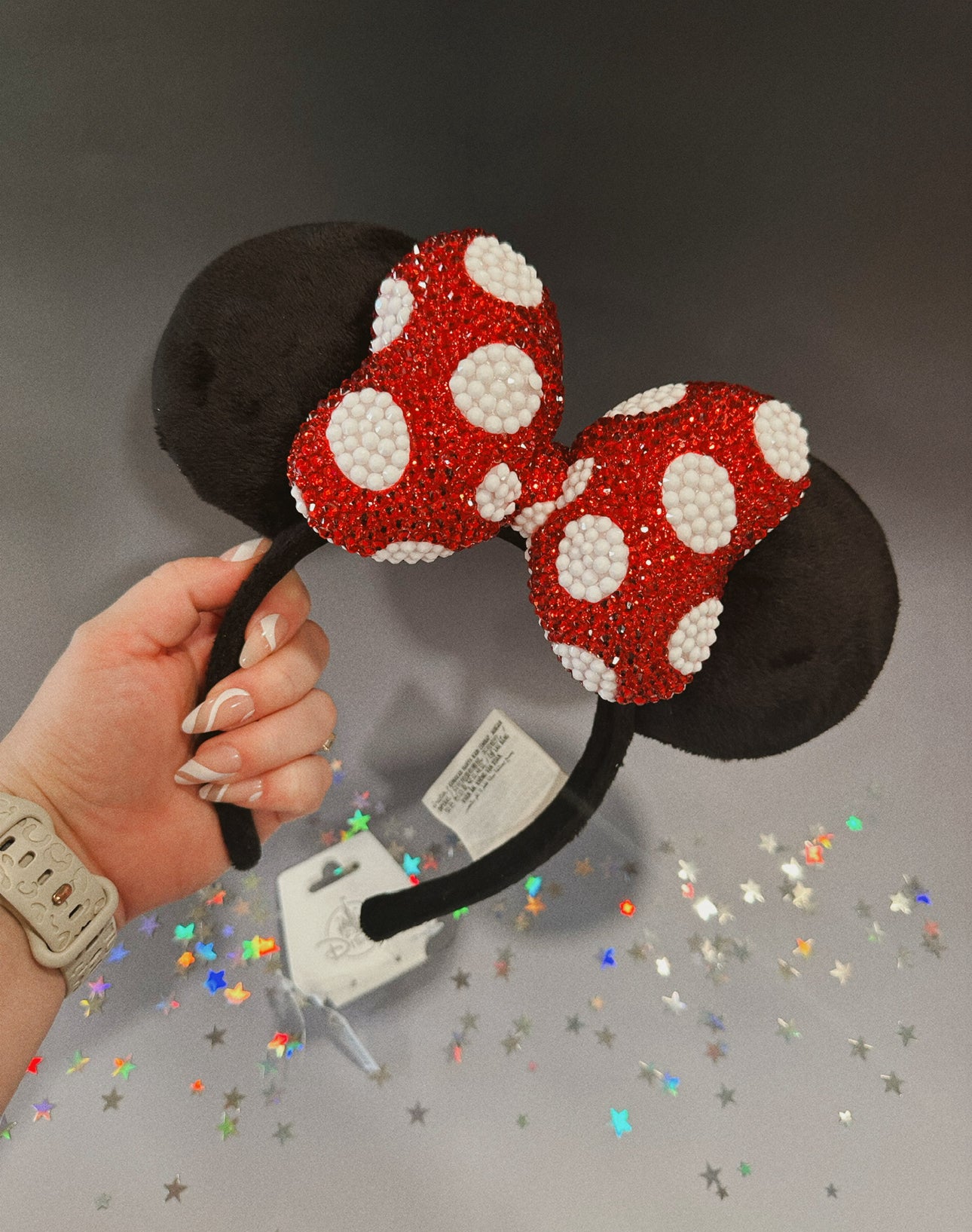 Rhinestoned Ears Headband – Hand-Embellished with Glass Rhinestones – Sparkly Luxury Theme Park Ears – Classic Minnie