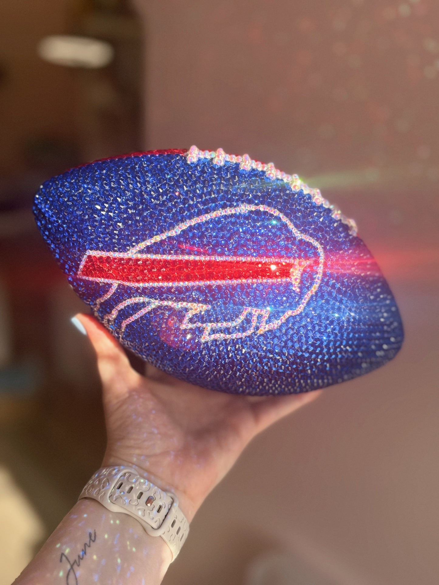 Custom Personalized Bling Rhinestone Football Choose Your Color Size & Logo
