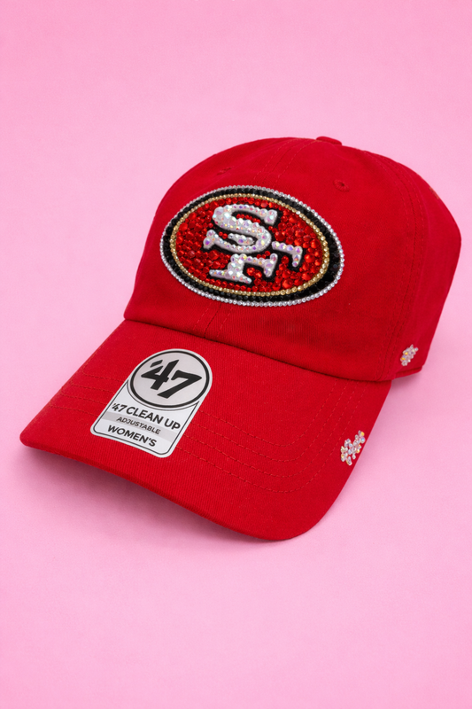 Blinged NFL Hat – Hand-Embellished with Glass Rhinestones – Sparkly Football Fan Hat – San Fransisco 49ers
