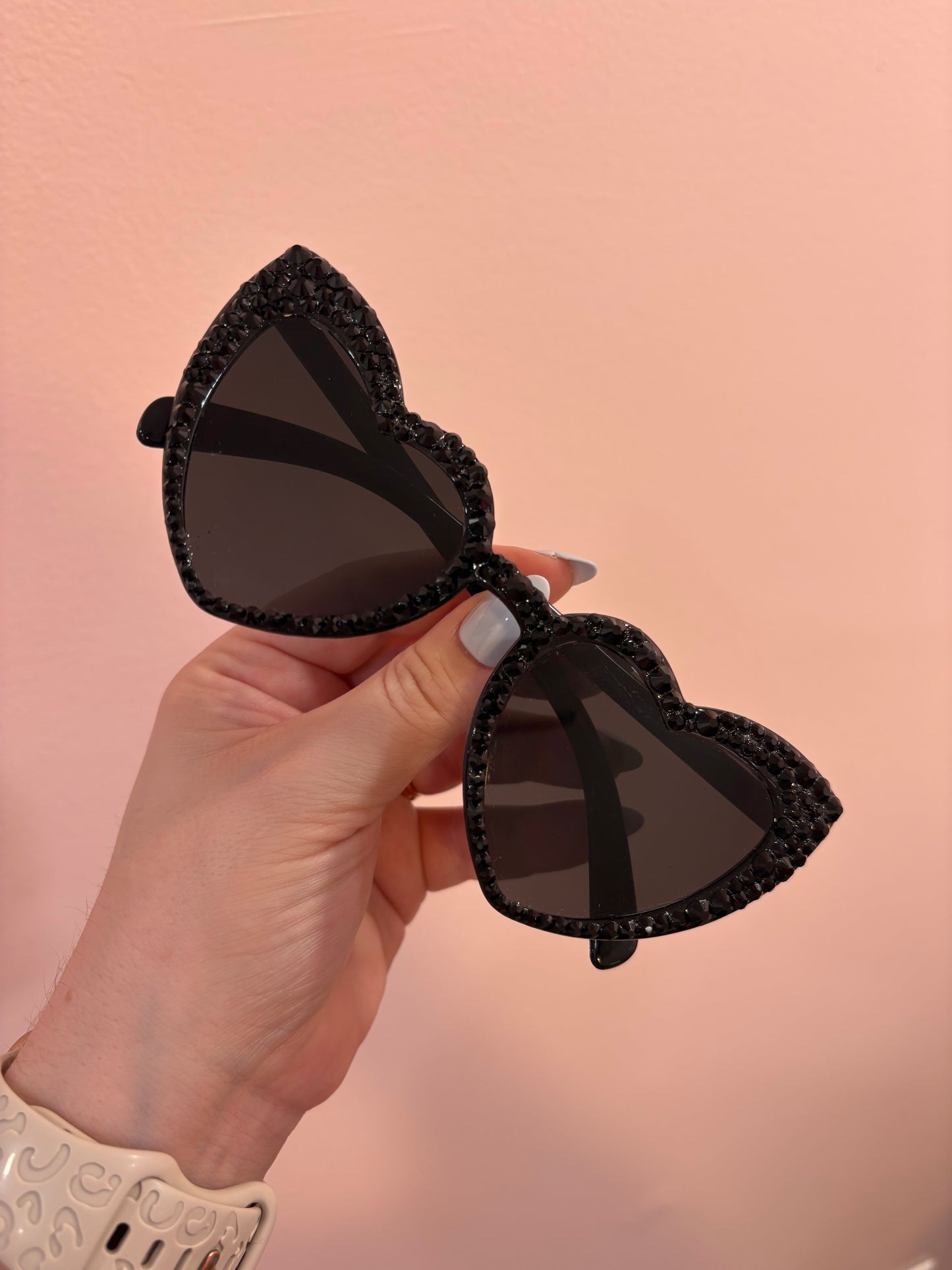 Custom Bling Heart Sunglasses | Rhinestone Valentine Glasses | Sparkly Festival Shades | Women’s Glitter Sunglasses