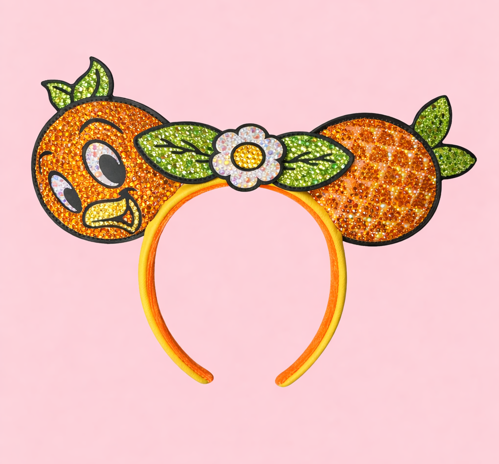 Rhinestoned Ears Headband – Hand-Embellished with Glass Rhinestones – Sparkly Luxury Theme Park Ears – Orange Bird Epcot