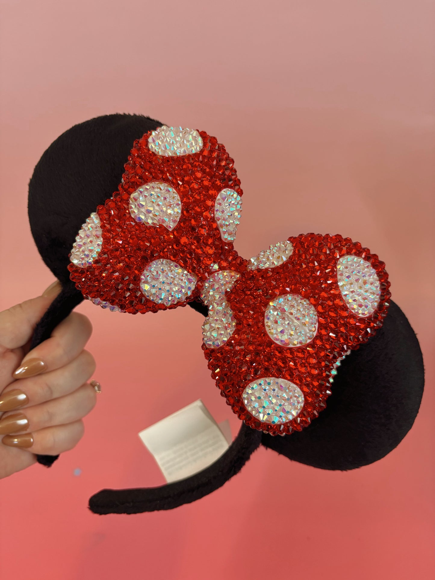 Rhinestoned Ears Headband – Hand-Embellished with Glass Rhinestones – Sparkly Luxury Theme Park Ears – Classic Minnie