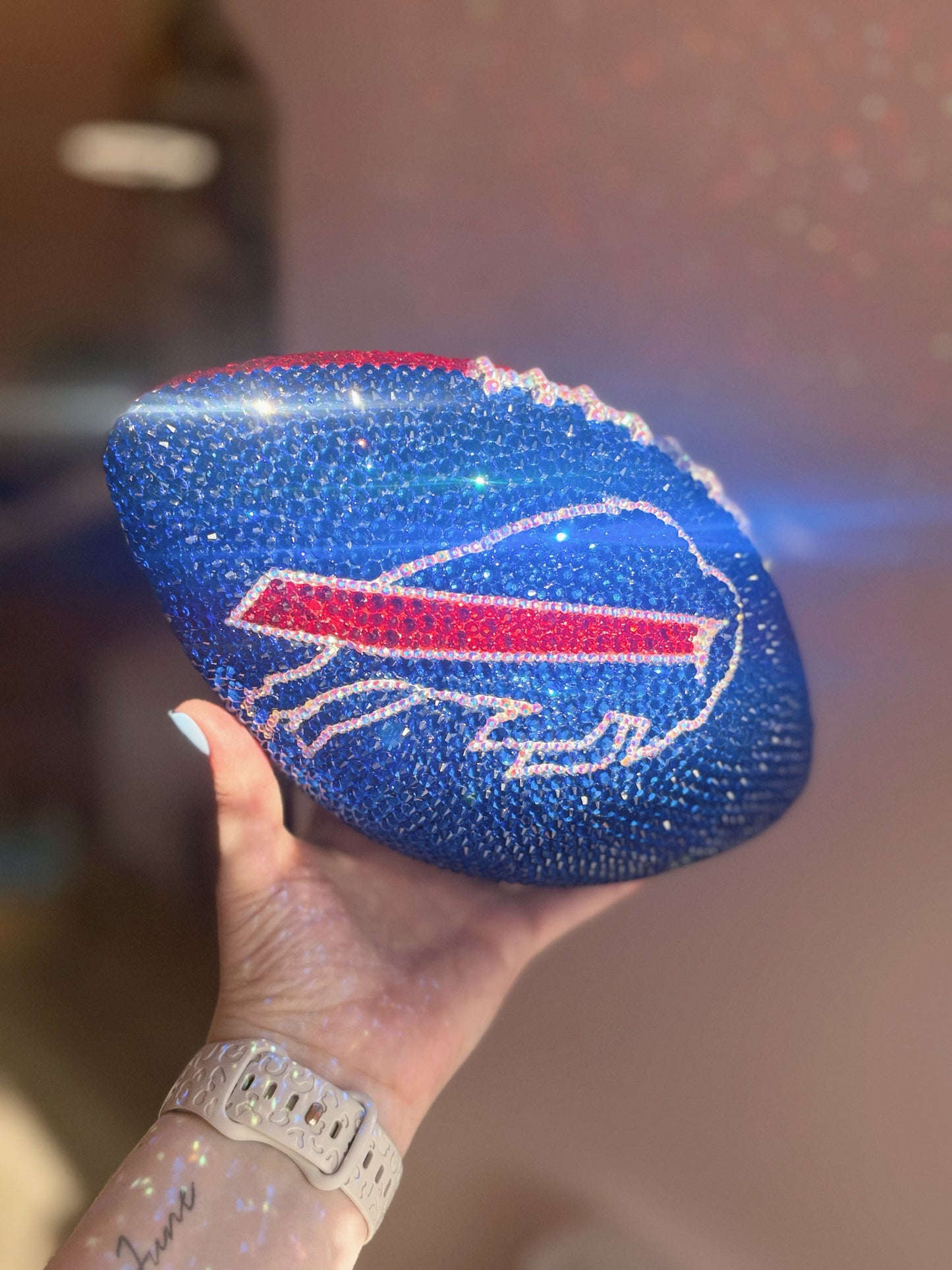 Custom Personalized Bling Rhinestone Football Choose Your Color Size & Logo
