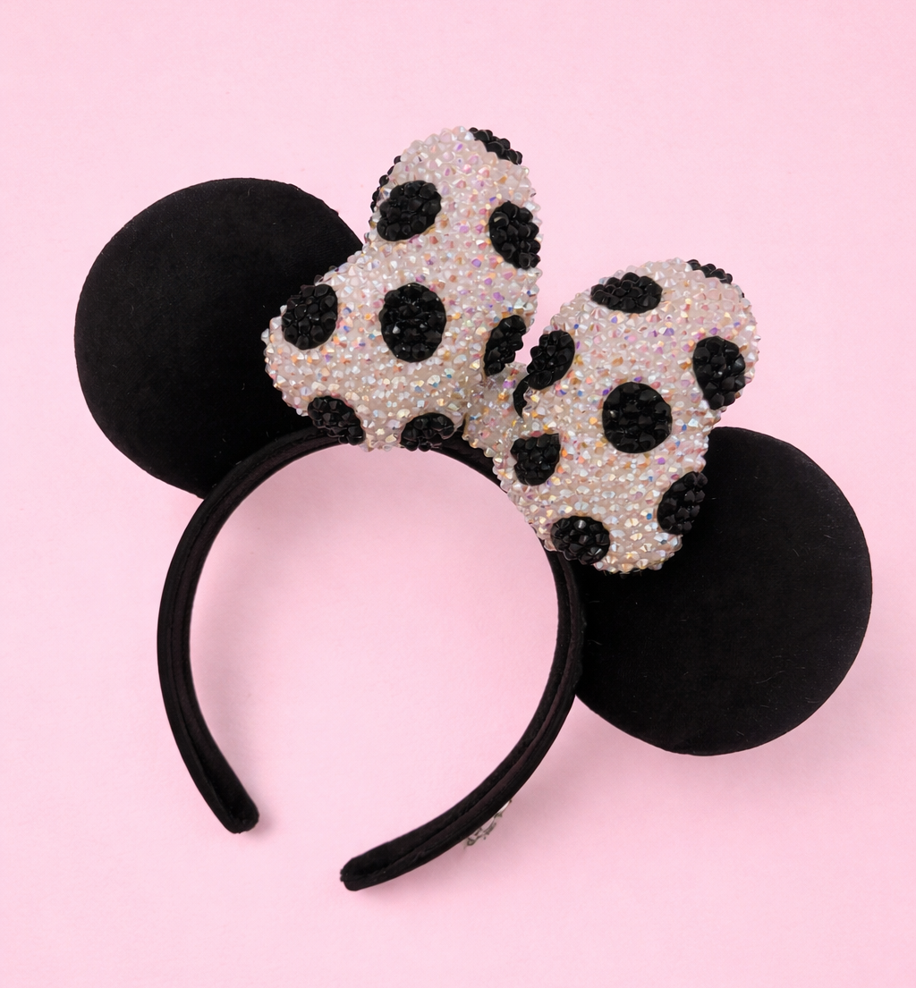 Rhinestoned Ears Headband – Hand-Embellished with Glass Rhinestones – Sparkly Luxury Theme Park Ears – Classic Minnie