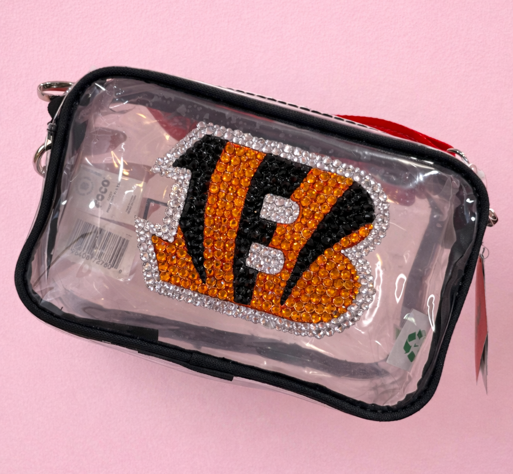 Rhinestoned NFL Stadium Bag – Hand-Embellished Clear Football Bag