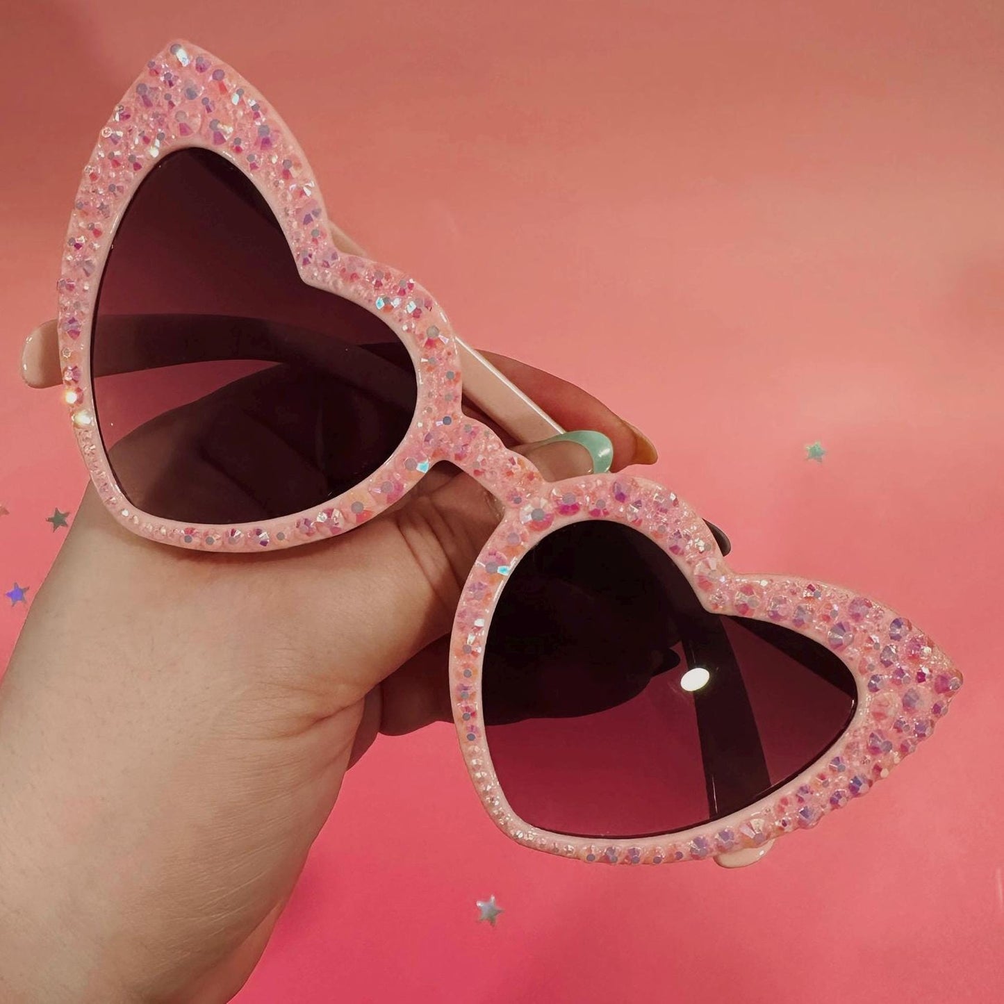 Custom Bling Heart Sunglasses | Rhinestone Valentine Glasses | Sparkly Festival Shades | Women’s Glitter Sunglasses