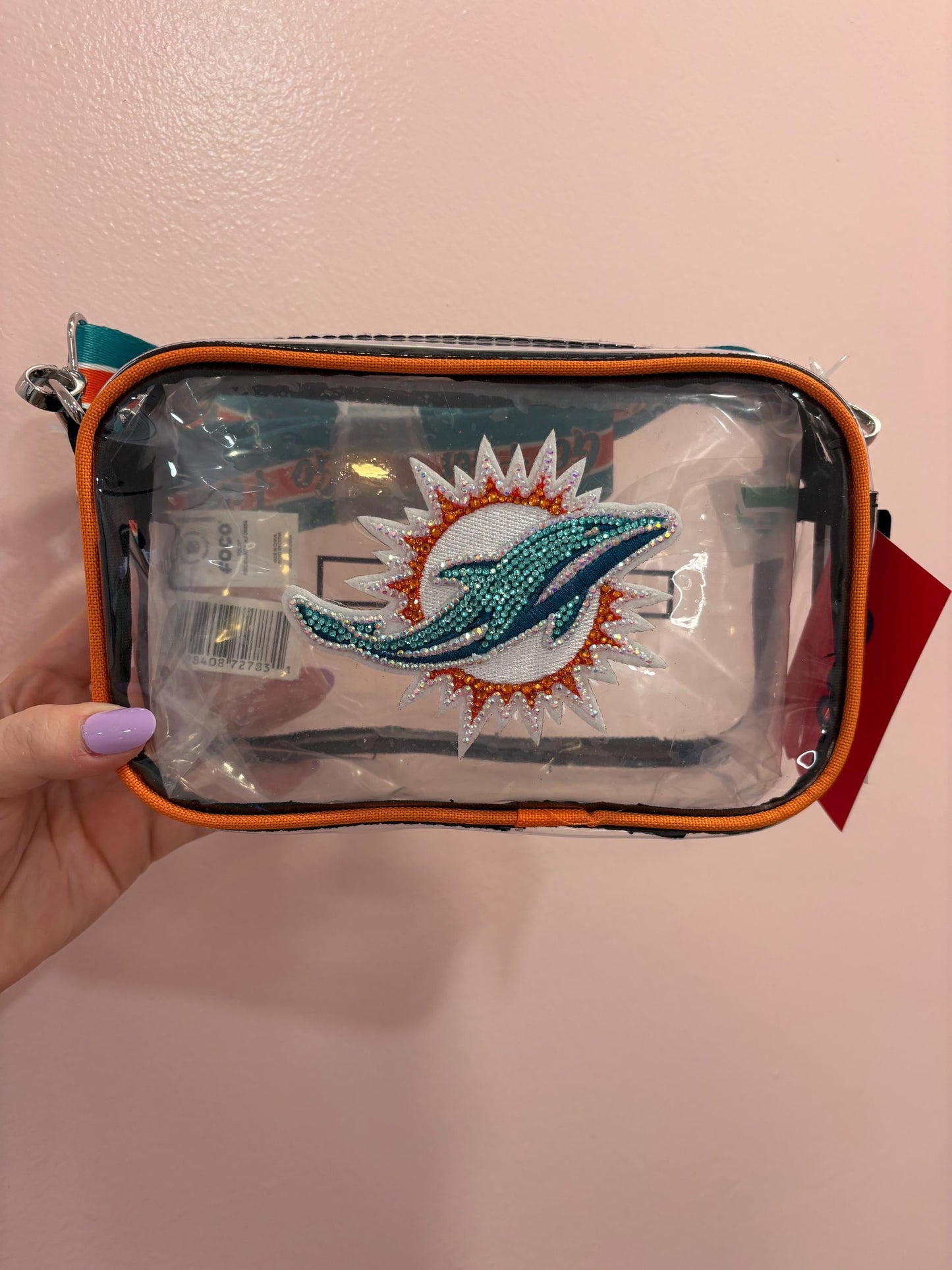 Rhinestoned NFL Stadium Bag – Hand-Embellished Clear Football Bag