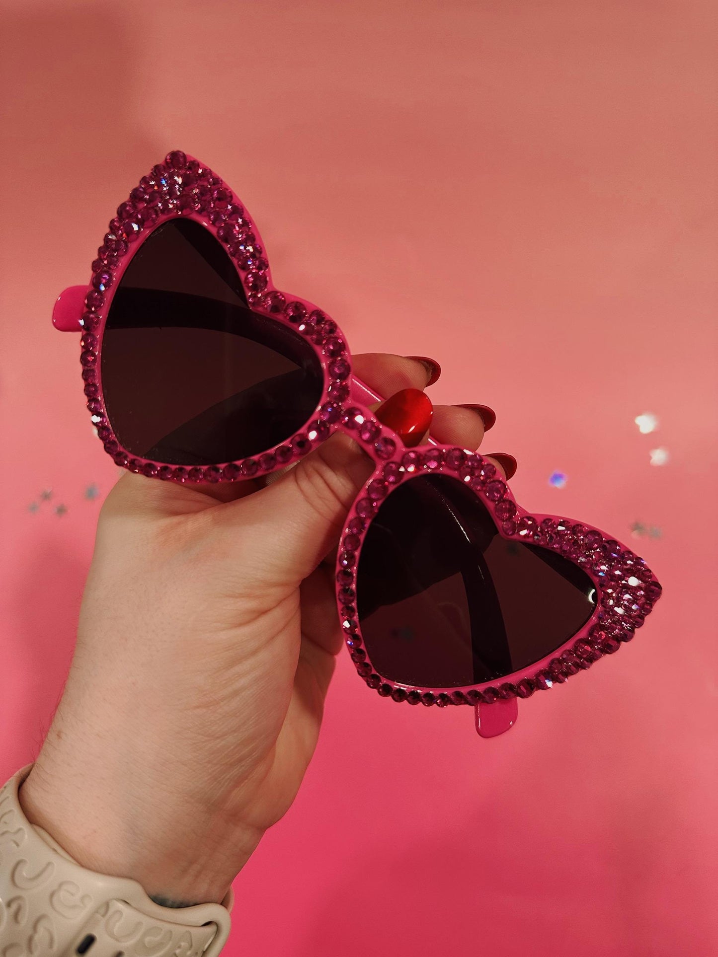 Custom Bling Heart Sunglasses | Rhinestone Valentine Glasses | Sparkly Festival Shades | Women’s Glitter Sunglasses