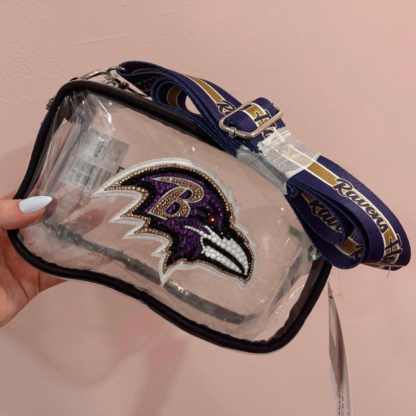 Rhinestoned NFL Stadium Bag – Hand-Embellished Clear Football Bag