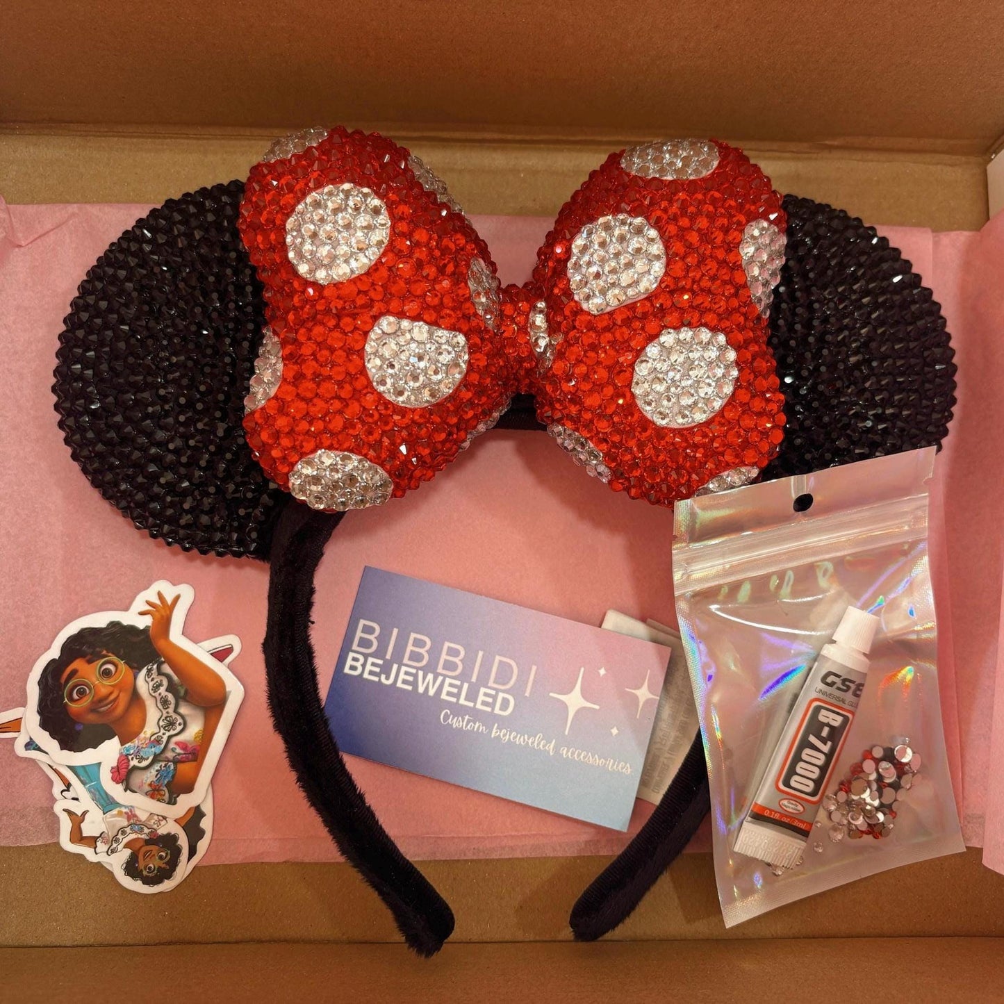 Rhinestoned Ears Headband – Hand-Embellished with Glass Rhinestones – Sparkly Luxury Theme Park Ears – Classic Minnie