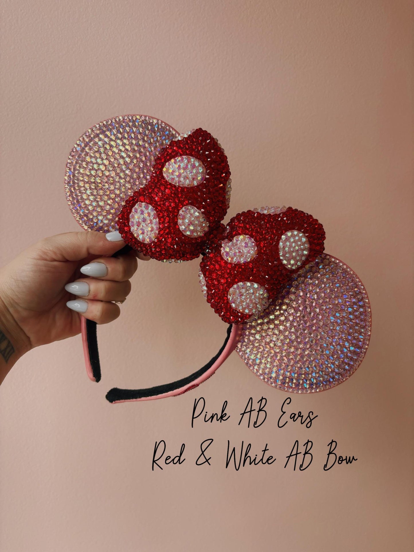 Rhinestoned Ears Headband – Hand-Embellished with Glass Rhinestones – Sparkly Luxury Theme Park Ears – Classic Minnie