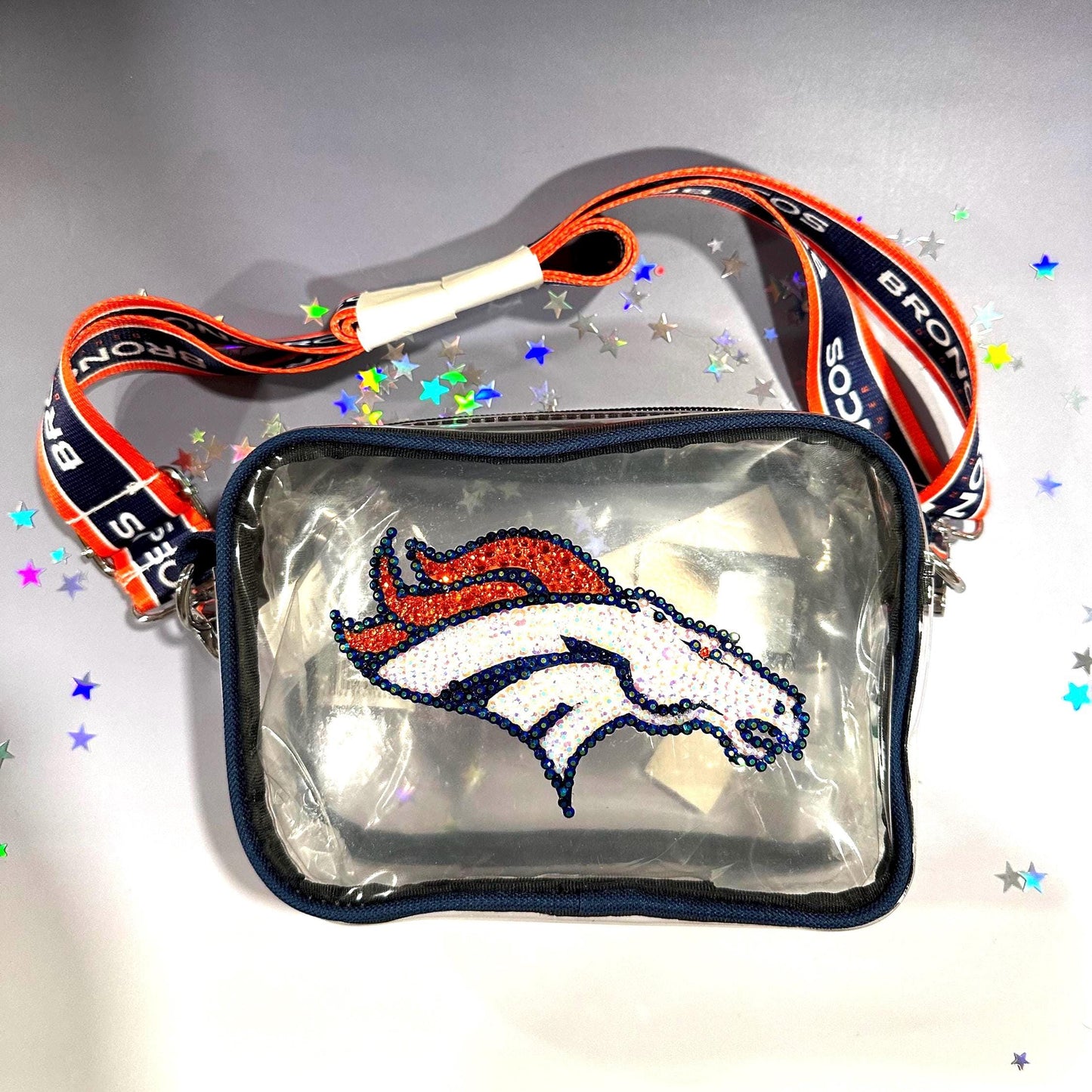 Rhinestoned NFL Stadium Bag – Hand-Embellished Clear Football Bag