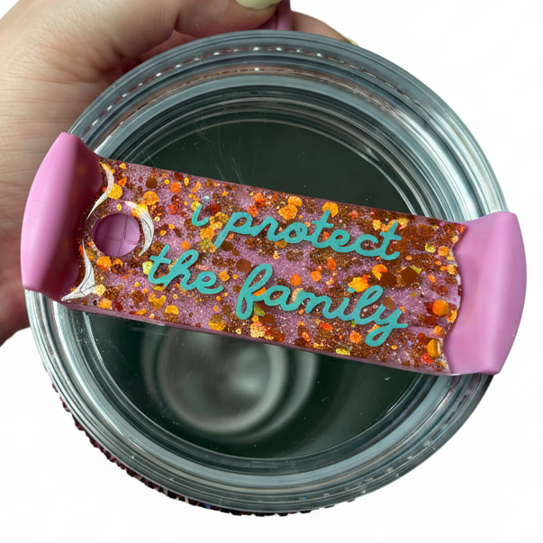 "I Protect the Family" Glitter Resin Tumbler Topper | Stanley Cup Tag | Handmade