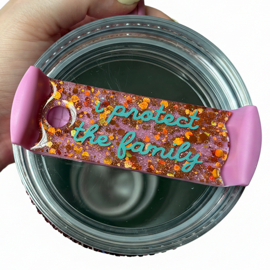"I Protect the Family" Glitter Resin Tumbler Topper | Stanley Cup Tag | Handmade