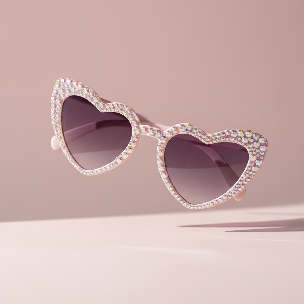 Pink AB Rhinestone Heart Sunglasses | Bling Festival Sunnies | Iridescent Crystal Heart Frames